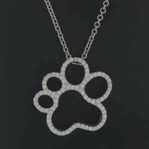 Sterling Silver Paw Print Cubic Zirconia Pendant