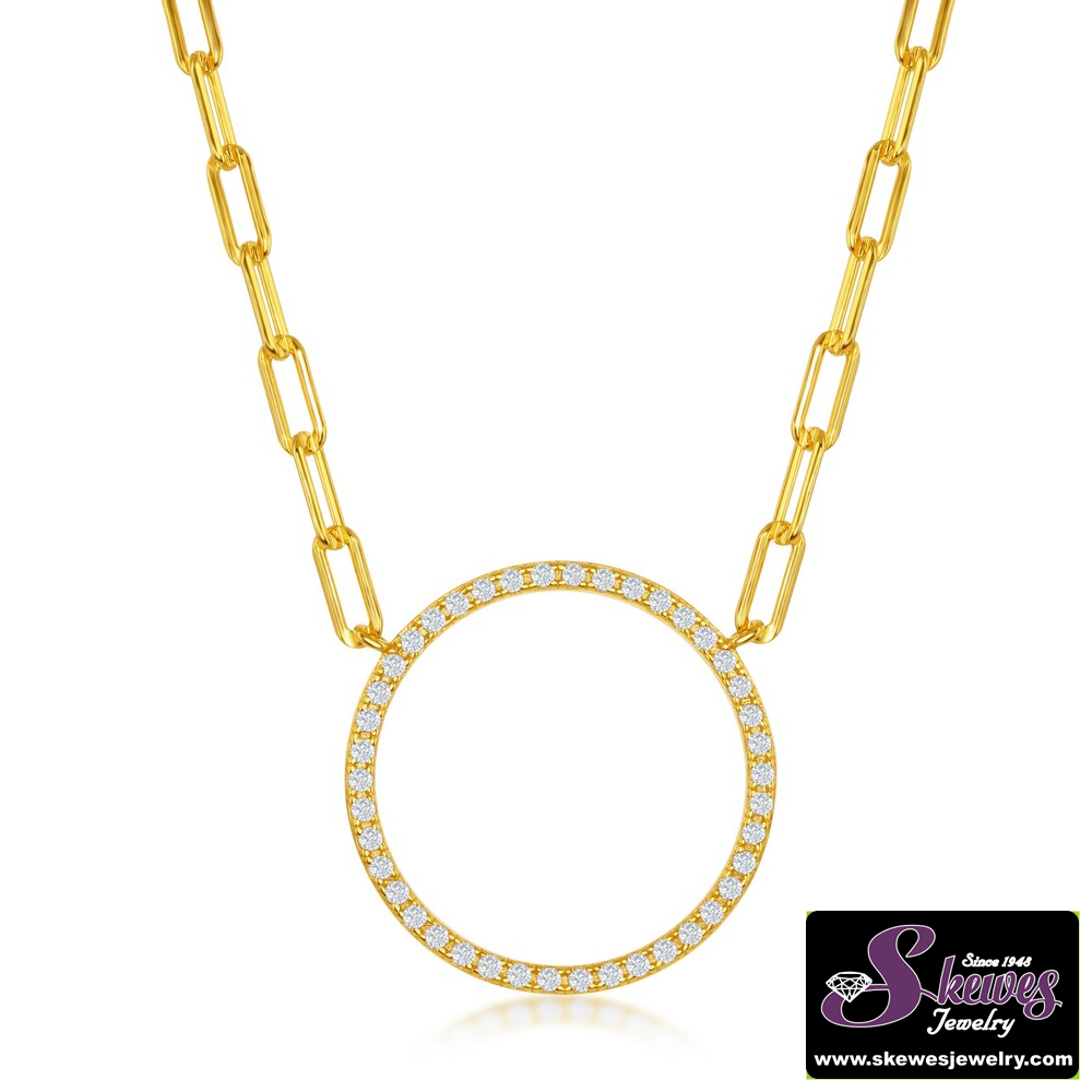 Sterling Silver and Gold-Plated Cubic Zirconia Circle Paperclip Necklace
