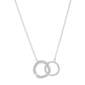 Elegant Sterling Silver Double Circle Cubic Zirconia Necklace