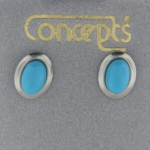 Genuine Turquoise Stud Earrings in White Metal