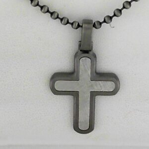 Stainless Steel and Antiqued White Bronze Plated Cross Necklace