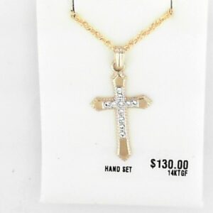 Handset Crystal Cross Pendant in Gold Filled