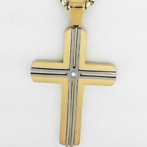 18K Gold-Plated Stainless Steel Cross Pendant with Lab Grown Diamond
