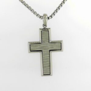 Stainless Steel Hammered Cross Pendant with 24 Chain