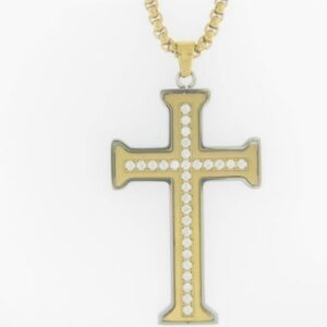 Elegant Gold-Plated Cross Pendant with Stainless Steel Frame