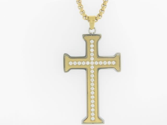 Elegant Gold-Plated Cross Pendant with Stainless Steel Frame
