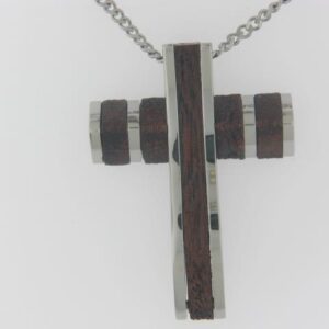 Stainless Steel Cross Pendant with 24 Wood Chain