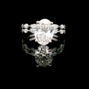 14K White Gold 3.03 Lab Grown Certified Oval Diamond Ring with Marquise Lab Grown Accents 3.75ct TW E Color VS1