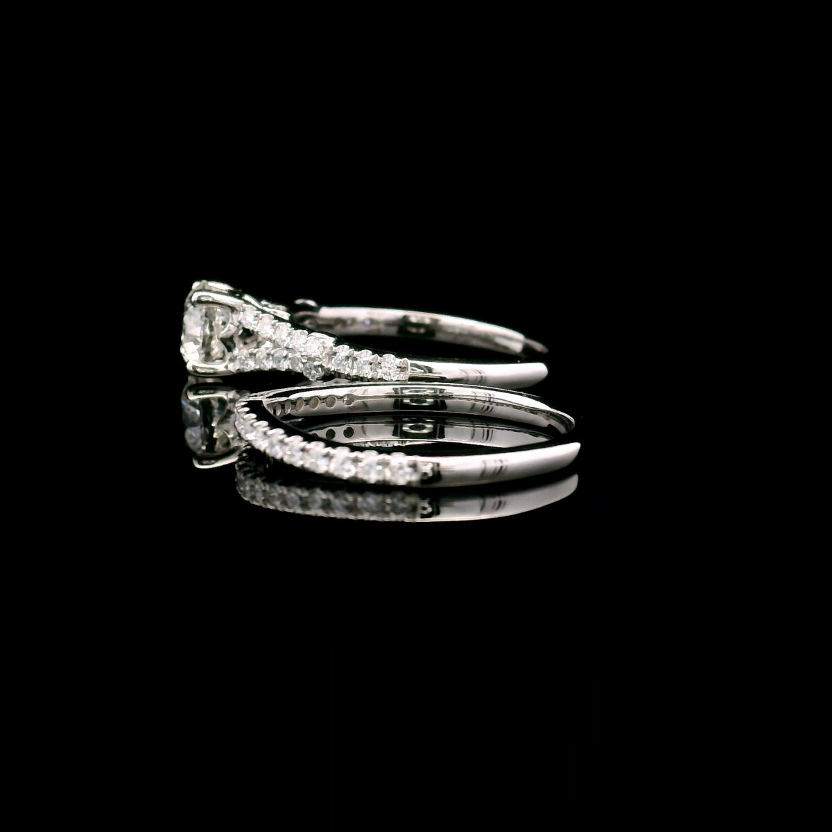 14K White Gold1ct Round Cut Lab Grown Diamond Split Shank Engagement Ring Set 1.33ctw - Image 2