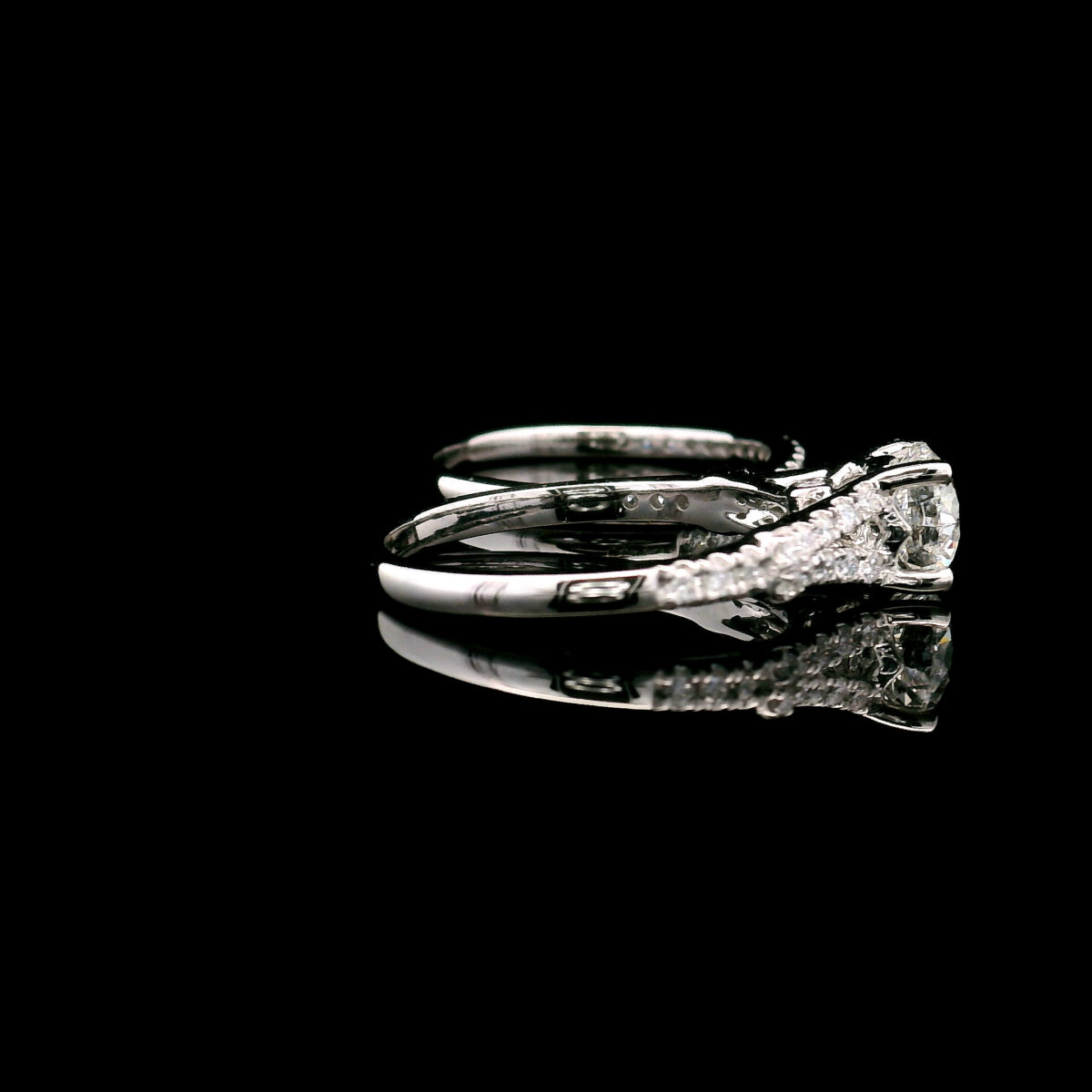 14K White Gold1ct Round Cut Lab Grown Diamond Split Shank Engagement Ring Set 1.33ctw - Image 4