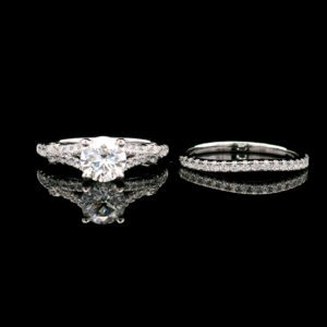 14K White Gold1ct Round Cut Lab Grown Diamond Split Shank Engagement Ring Set 1.33ctw