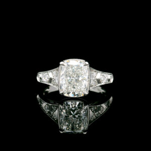 Vintage-Inspired Cushion 2.04 Lab Grown Certified Diamond Ring in 14K White Gold, 2.10 CTW EVS1 LG768612375