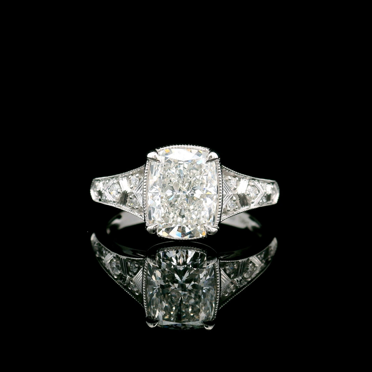 Vintage-Inspired Cushion 2.04 Lab Grown Certified Diamond Ring in 14K White Gold, 2.10 CTW EVS1 LG768612375