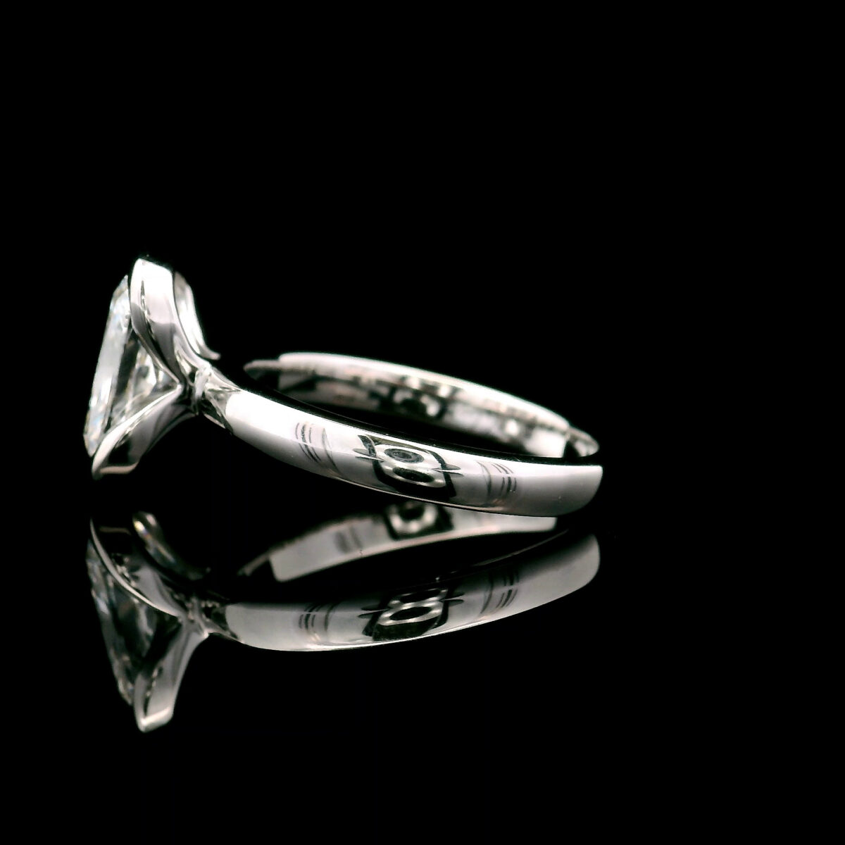 14K White Gold Half-Bezel 3.07C Lab Grown Certified Cushion Diamond Solitaire Ring LG784695147 - Image 2