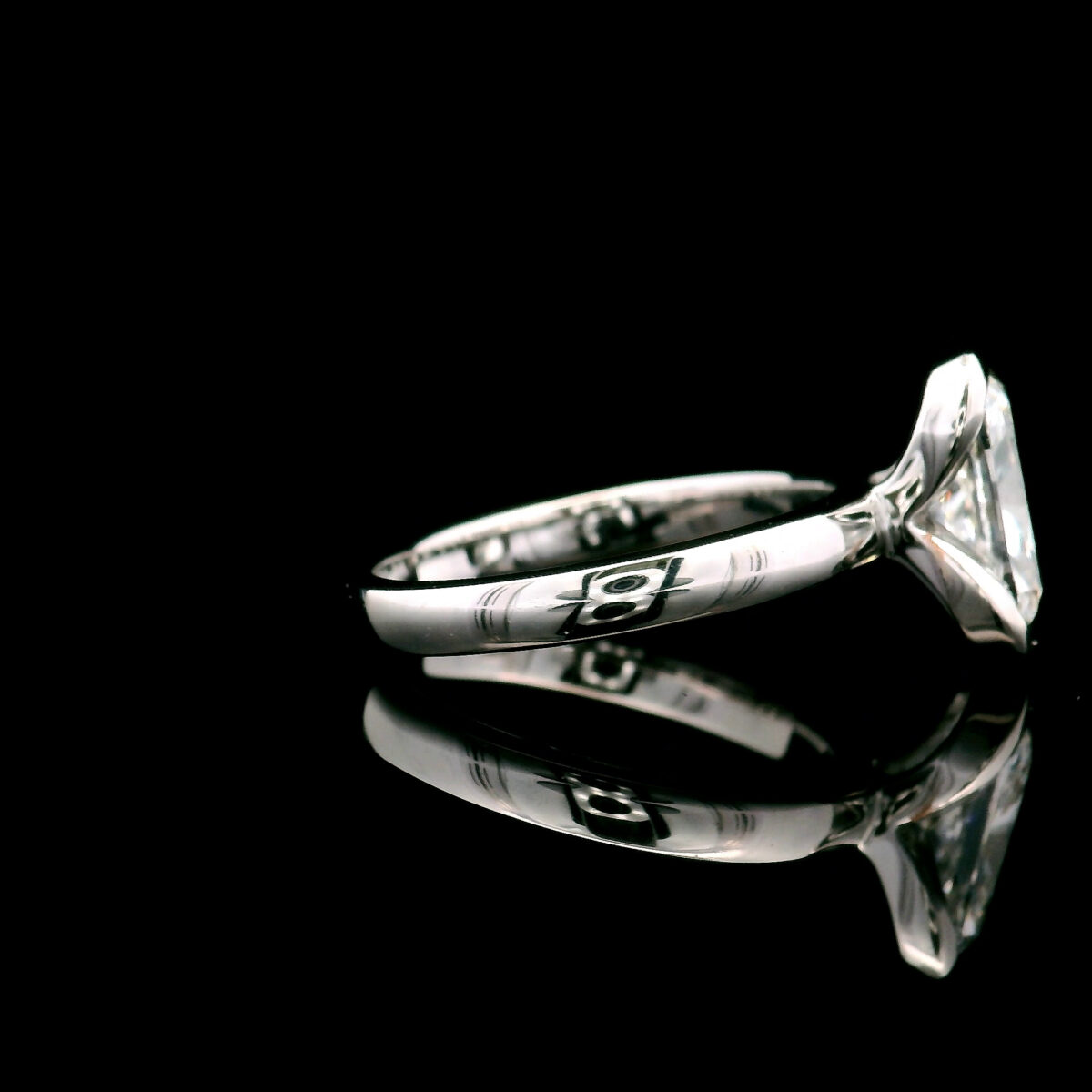14K White Gold Half-Bezel 3.07C Lab Grown Certified Cushion Diamond Solitaire Ring LG784695147 - Image 4