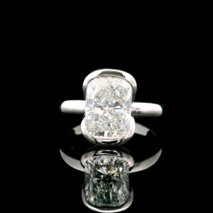 14K White Gold Half-Bezel 3.07C Lab Grown Certified Cushion Diamond Solitaire Ring LG784695147
