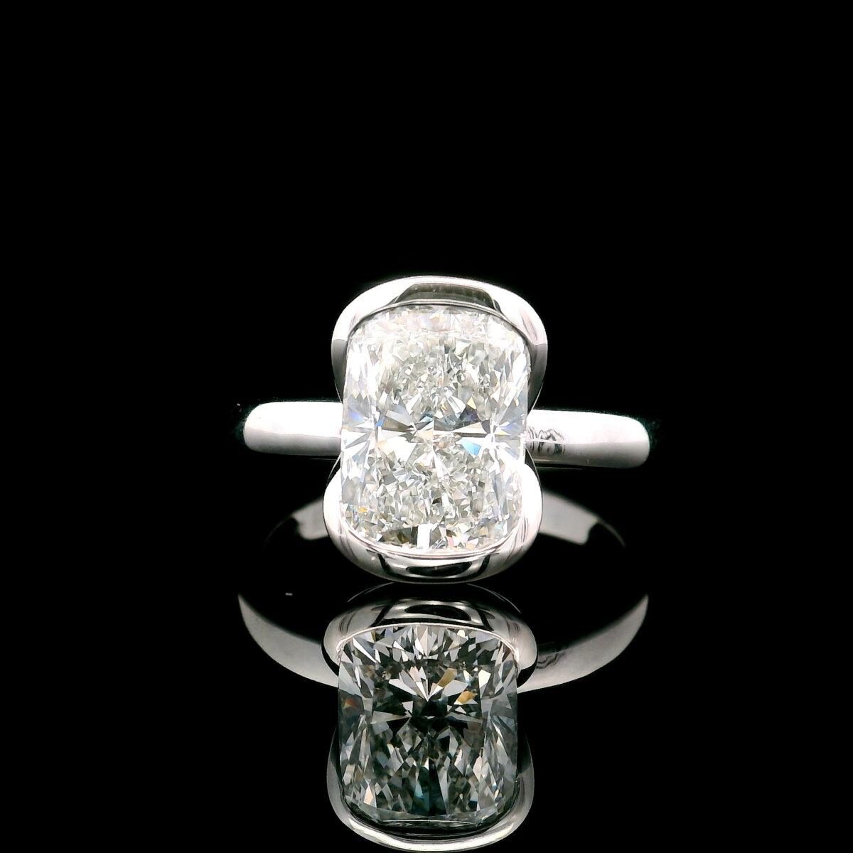 14K White Gold Half-Bezel 3.07C Lab Grown Certified Cushion Diamond Solitaire Ring LG784695147