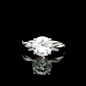 14K White Gold 2.09C Lab Grown Round Certified Diamond Ring with Twisted Pavé Band 2.125CTW EVS1 LG778692223