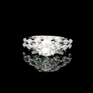 14K White Gold 1.0C Lab Grown Round Cut Diamond Engagement Ring Set, 1.5CTW