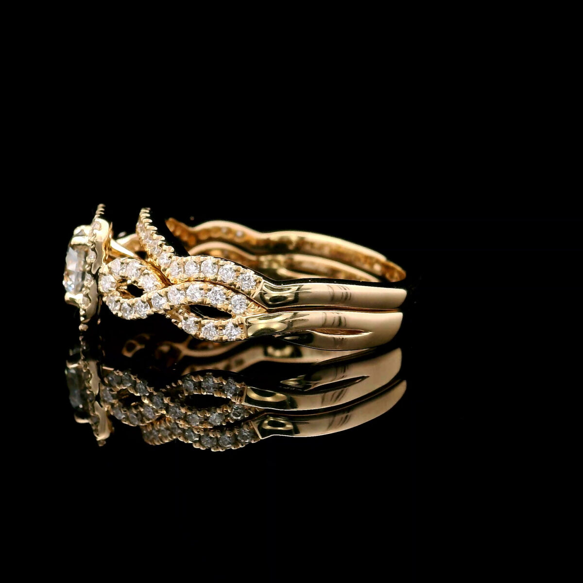 Twisted Band Lab Grown 0.5CT Center Diamond Engagement Ring w/ 1.0CTW Lab Grown Diamond Accents in 14K Yellow Gold - Image 2