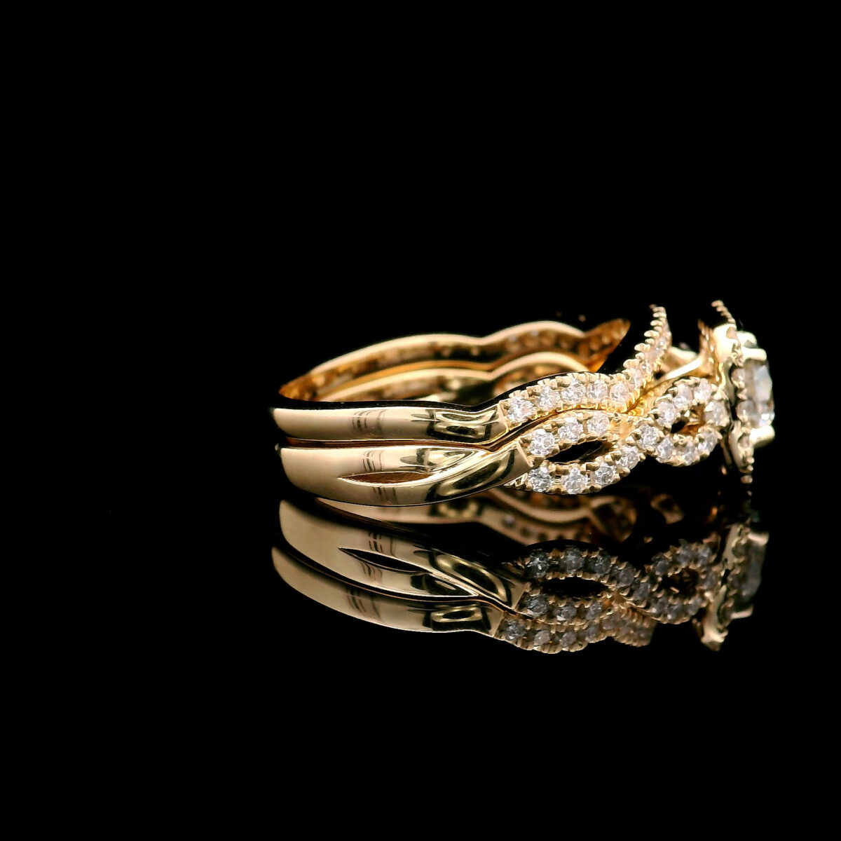 Twisted Band Lab Grown 0.5CT Center Diamond Engagement Ring w/ 1.0CTW Lab Grown Diamond Accents in 14K Yellow Gold - Image 4