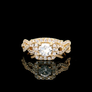 Twisted Band Lab Grown 0.5CT Center Diamond Engagement Ring w/ 1.0CTW Lab Grown Diamond Accents in 14K Yellow Gold