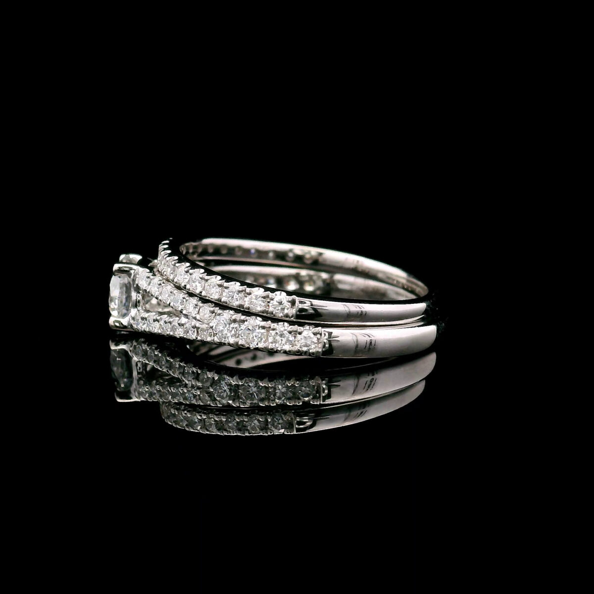 0.5CT Lab Grown Round Center Diamond Split Shank Engagement Ring in 14K White Gold w/ 1.0CTW Lab Grown Accent Stones - Image 2