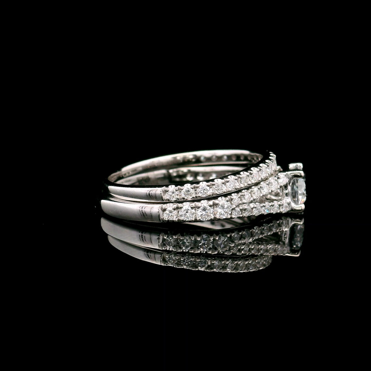 0.5CT Lab Grown Round Center Diamond Split Shank Engagement Ring in 14K White Gold w/ 1.0CTW Lab Grown Accent Stones - Image 4
