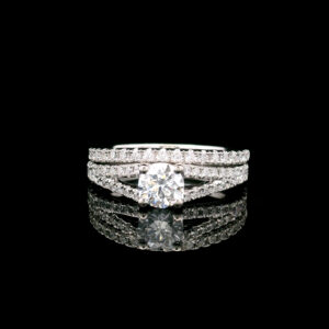 0.5CT Lab Grown Round Center Diamond Split Shank Engagement Ring in 14K White Gold w/ 1.0CTW Lab Grown Accent Stones