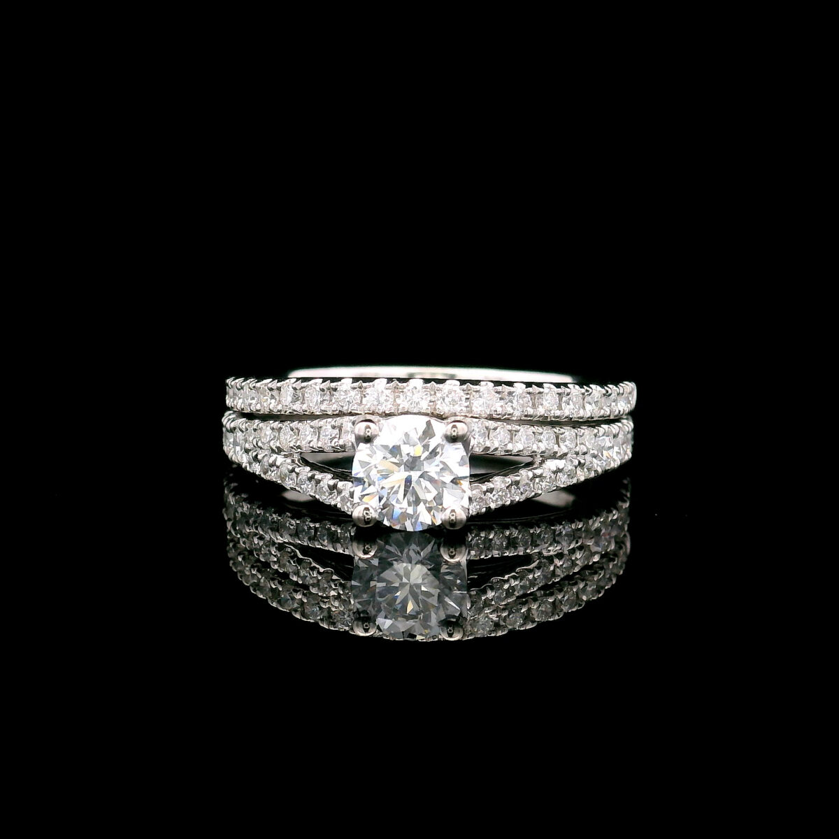 0.5CT Lab Grown Round Center Diamond Split Shank Engagement Ring in 14K White Gold w/ 1.0CTW Lab Grown Accent Stones