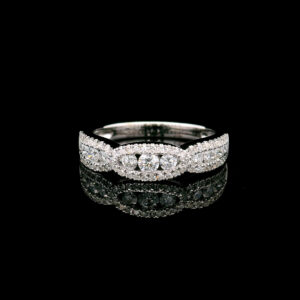 0.66CTW Lab GrownThree-Stone Diamond Halo Ring in 10K White Gold