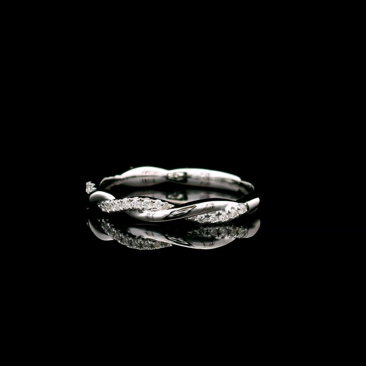 Twisted 0.125CTW Lab Grown Diamond Pavé Wedding Ring in 14K White Gold - Image 2