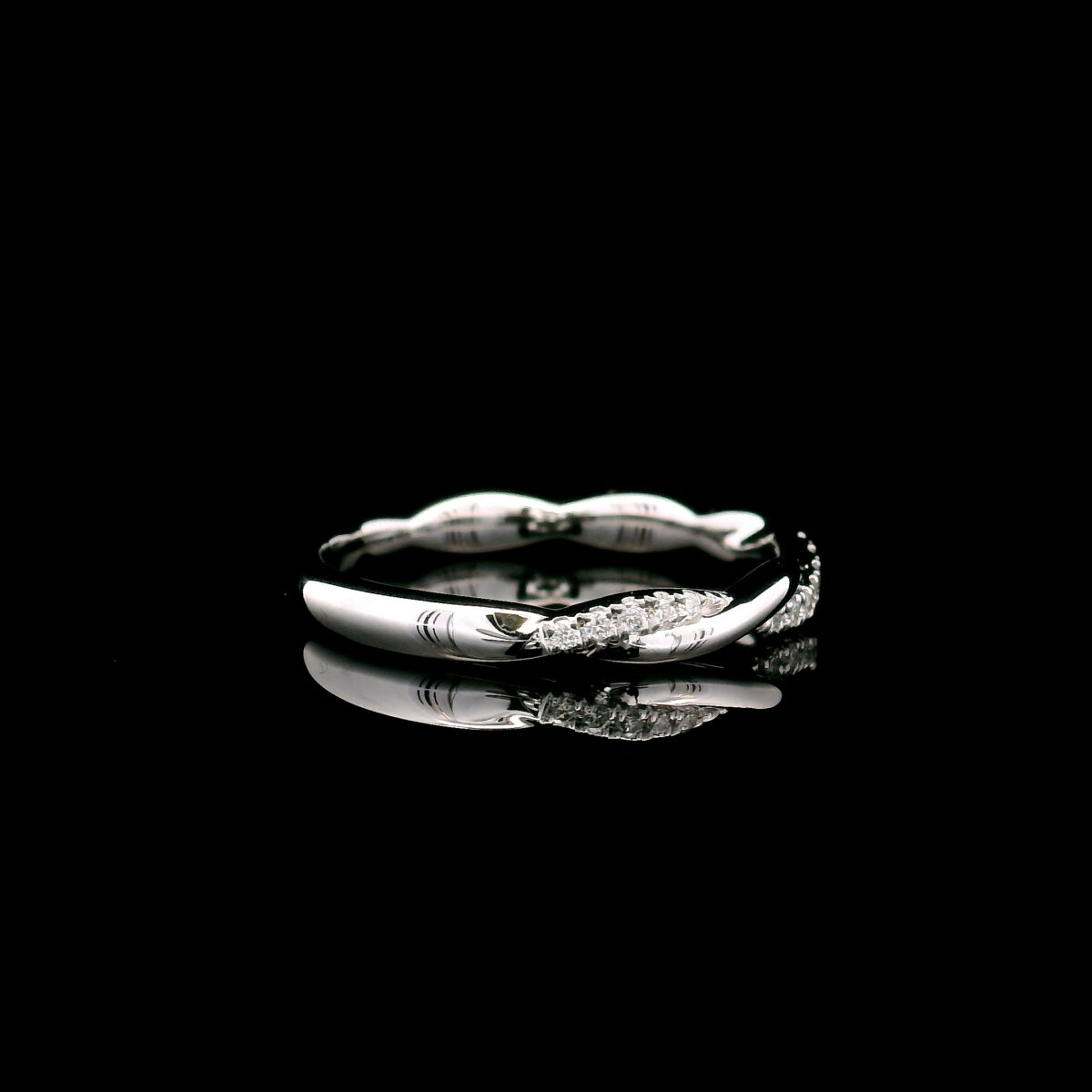 Twisted 0.125CTW Lab Grown Diamond Pavé Wedding Ring in 14K White Gold - Image 4