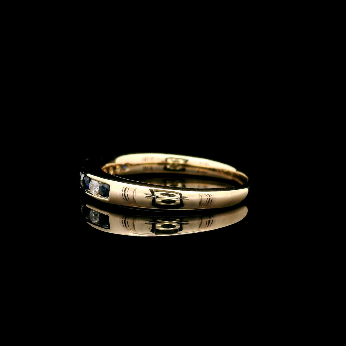 10K Yellow Gold w/ 5 2mm Created Sapphires and 0.125CTW Lab Grown Diamonds - Image 2