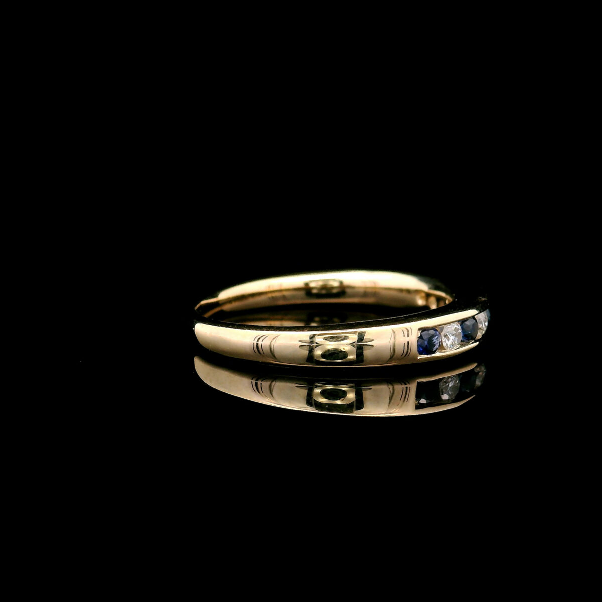 10K Yellow Gold w/ 5 2mm Created Sapphires and 0.125CTW Lab Grown Diamonds - Image 4