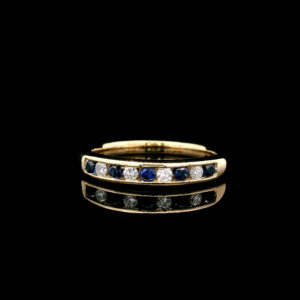 10K Yellow Gold w/ 5 2mm Created Sapphires and 0.125CTW Lab Grown Diamonds