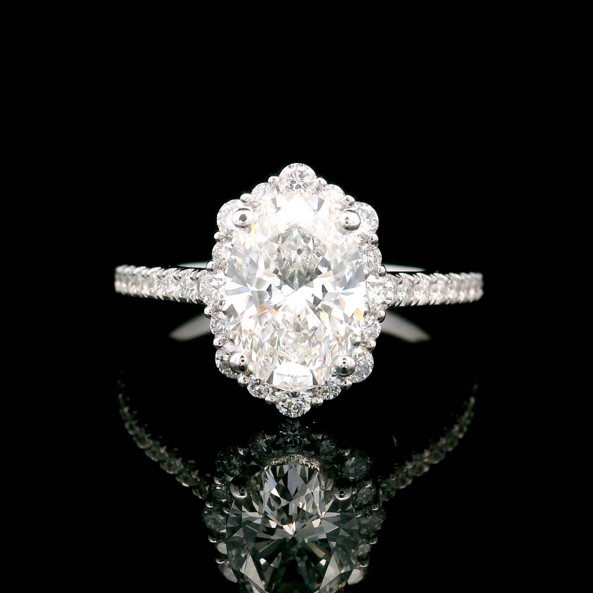 Oval Cut 1.62ct VS1 F Lab Grown Diamond Halo Engagement Ring in 14K White Gold