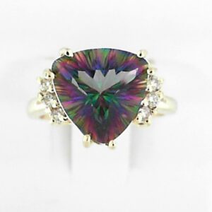 14K Yellow Gold Trillion Mystic Fire Topaz Ring with Diamonds
