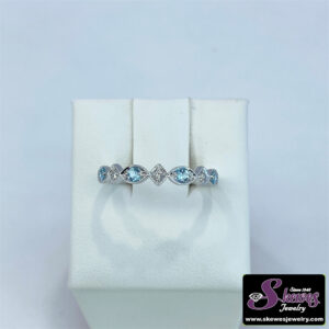 10K White Gold Blue Topaz and Diamond Stackable Ring