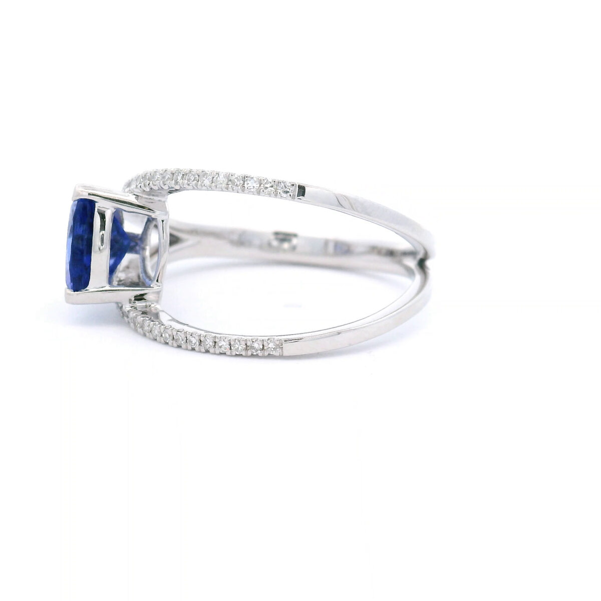 7.5mm Trillion Tanzanite Bypass Cocktail Ring in 10k White Gold with 1/5ct TW - Image 2
