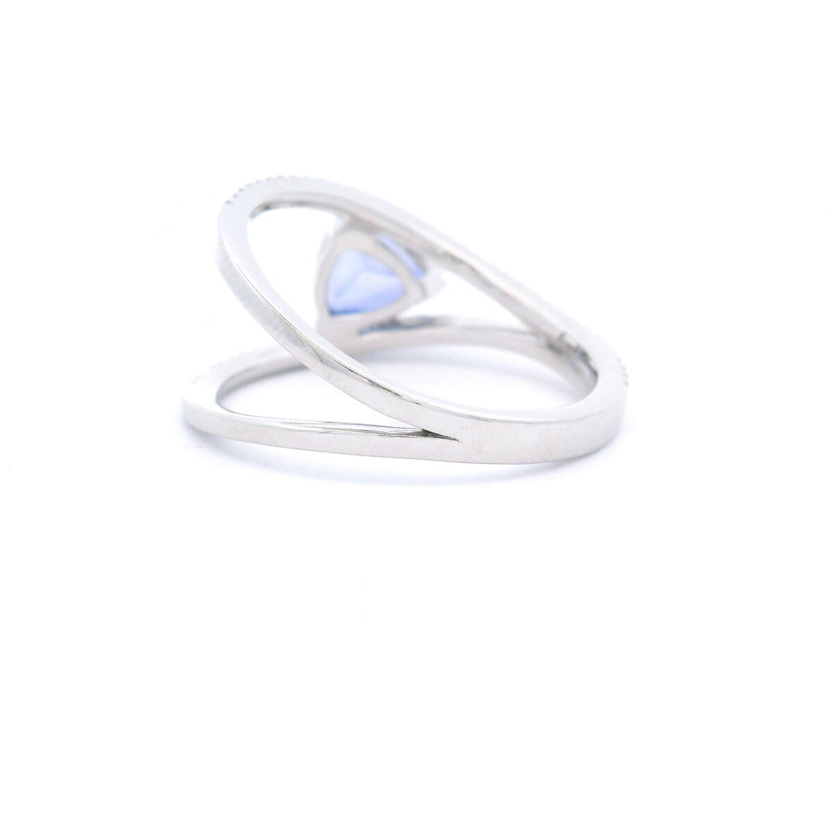 7.5mm Trillion Tanzanite Bypass Cocktail Ring in 10k White Gold with 1/5ct TW - Image 3