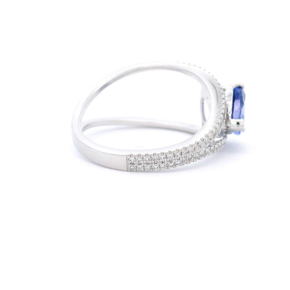 7.5mm Trillion Tanzanite Bypass Cocktail Ring in 10k White Gold with 1/5ct TW - Image 4