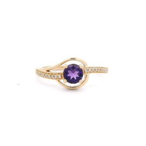 Round 5MM Amethyst Bypass Ring in 10K Yellow Gold w/ 1/20CTW