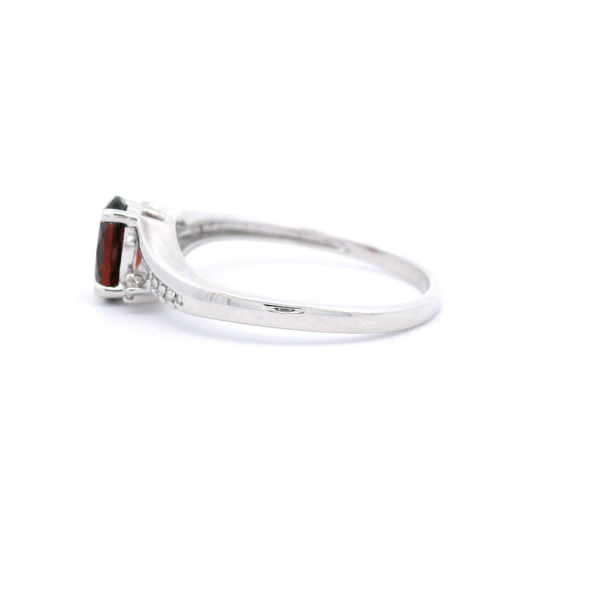 7X5mm Oval Garnet Bypass Ring in 10K White Gold w/ 1/20 CT - Image 2