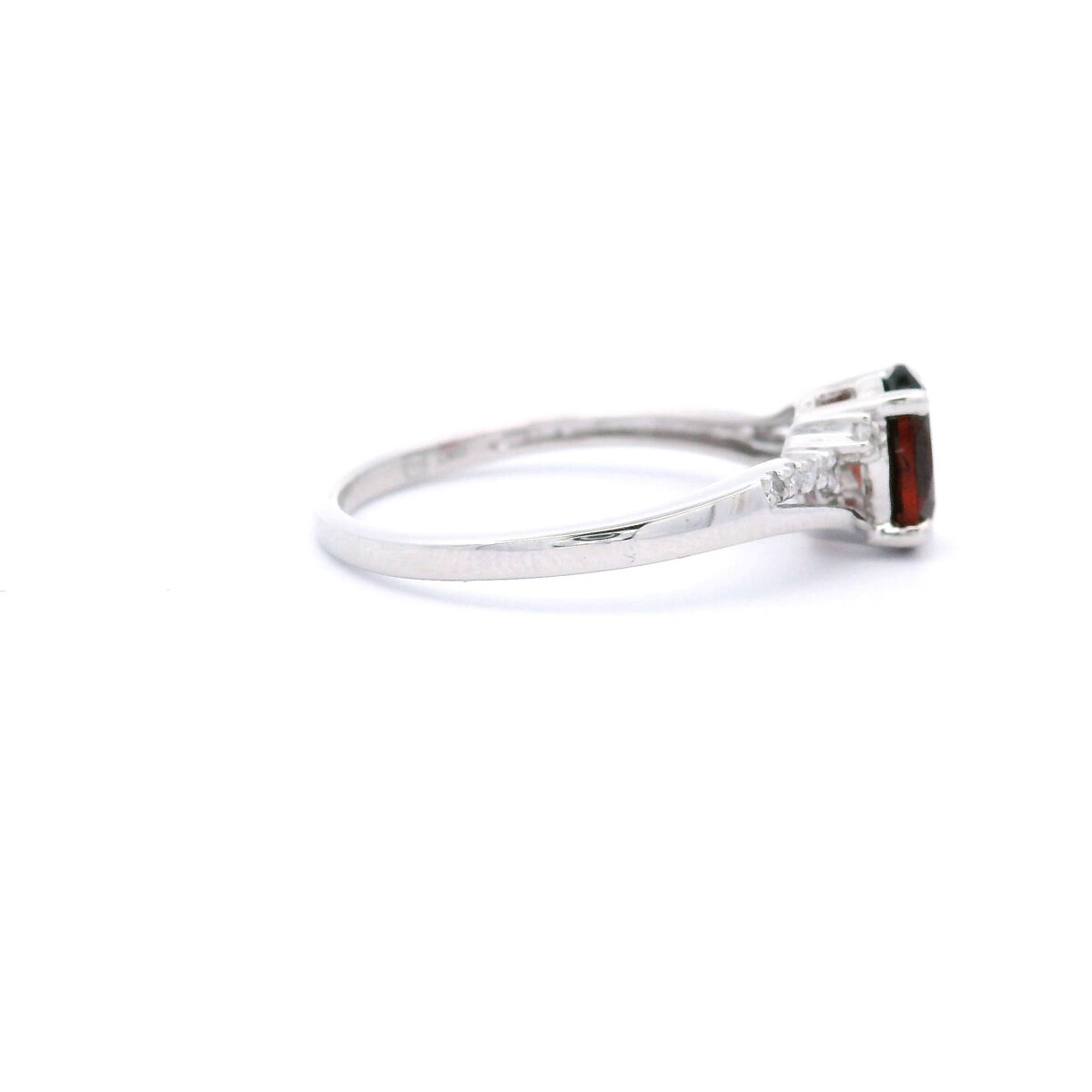 7X5mm Oval Garnet Bypass Ring in 10K White Gold w/ 1/20 CT - Image 4