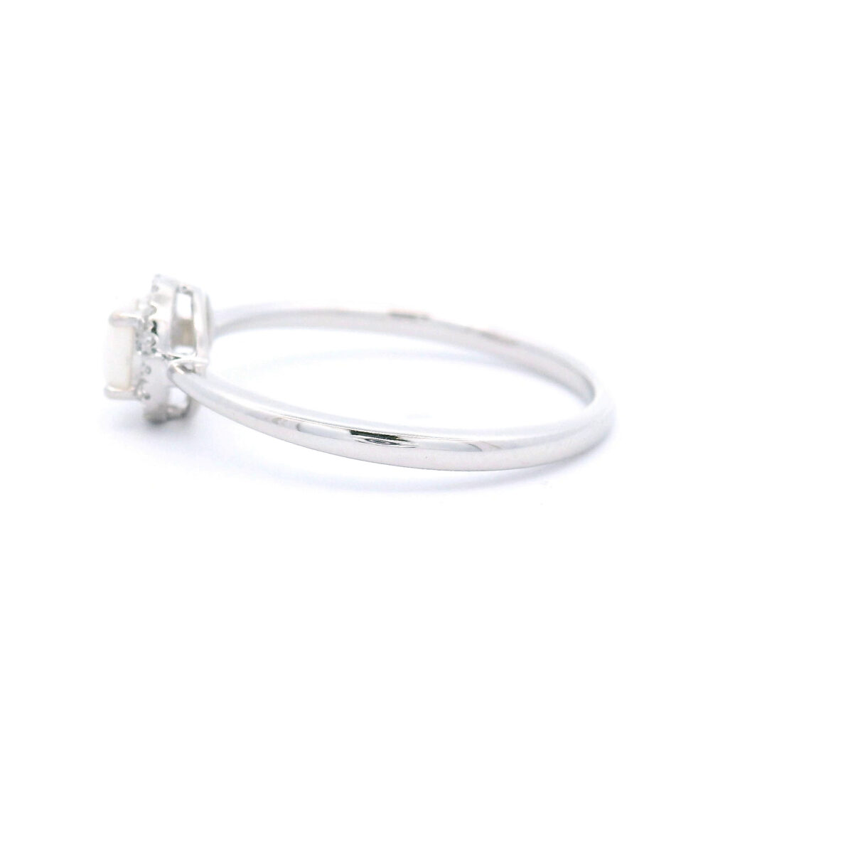 4.5 mm Round Opal Halo Ring in 10K White Gold w/ 1/20 CTW - Image 2