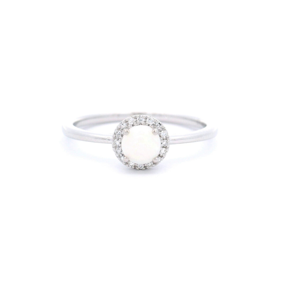 4.5 mm Round Opal Halo Ring in 10K White Gold w/ 1/20 CTW