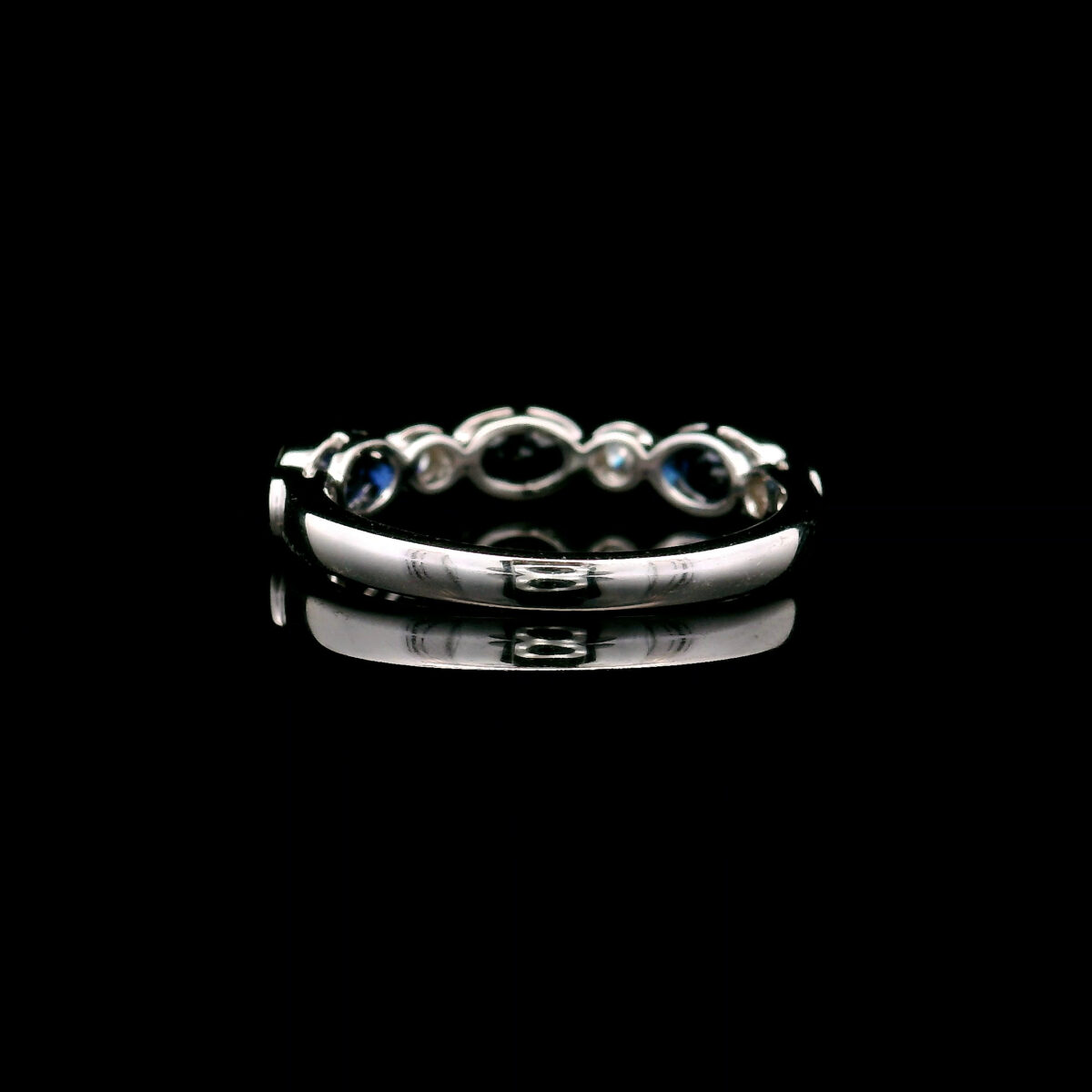 10K White Gold Bezel-Set Ring w/ 3 Created 6mm Sapphire Ring, 0.125CTW Lab Grown Diamond Accent Stones - Image 3