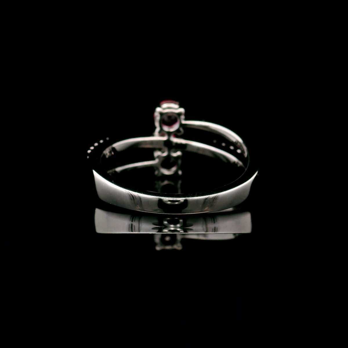 10K White Gold Two-Stone 4mm Created Ruby Crossover Ring w/ 0.125CTW Lab Grown Diamond Accents - Image 3