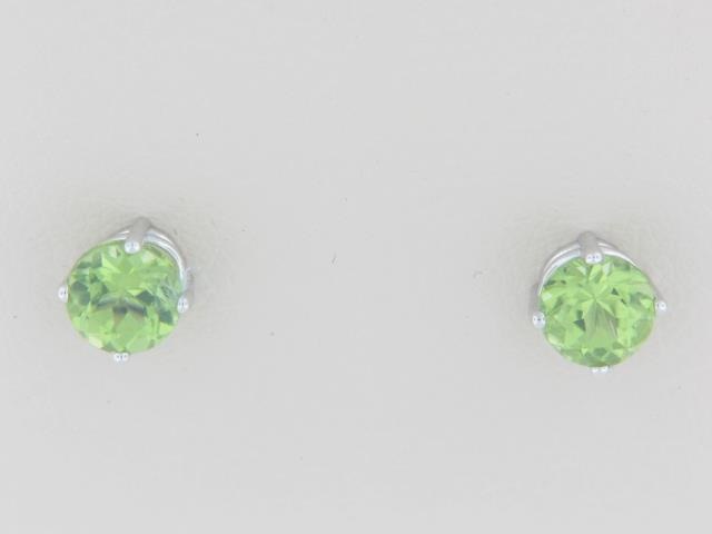 14K White Gold Genuine Peridot 5mm Stud Earrings - Image 2